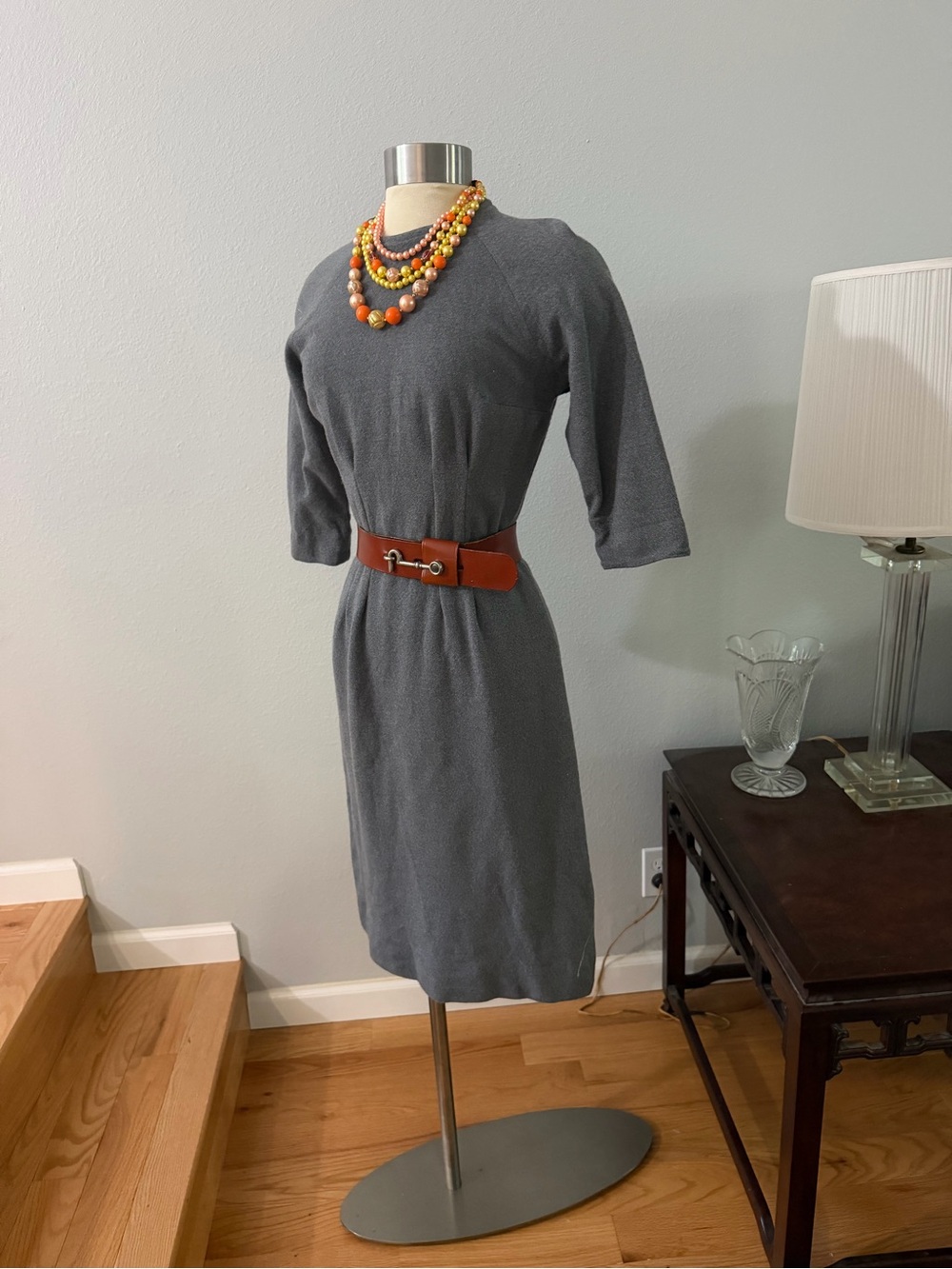 Vintage  1950s  1960s 50s 60s detailed dress with vintage necklace